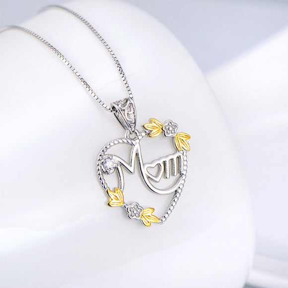 Seven Season Mom’s Love Mom Heart Two Tone Pendant Necklace