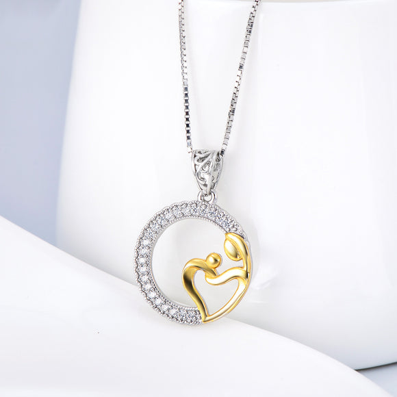Seven Season Mom’s Love Mom with Baby Hand in Hand Pendant Necklace
