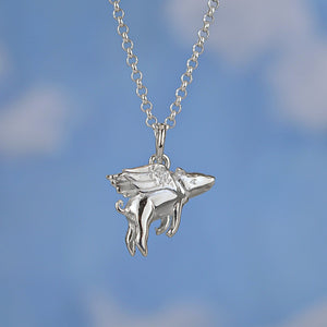 Seven Season Silver Flying Pig Pendant Necklace