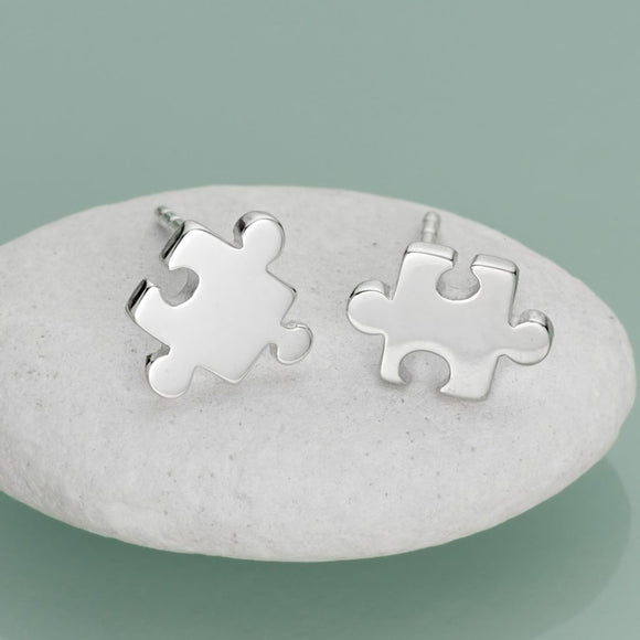 Seven Season Silver Jigsaw Puzzle Stud Earrings