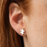 Seven Season Silver Jigsaw Puzzle Stud Earrings