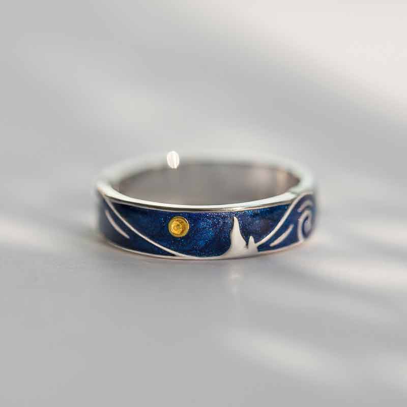 Van Gogh Starry Night Silver Couple Rings