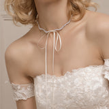 Seven Season Wedding Bowknot Lace Silver Ribbon Tie Choker HEFANG Jewelry