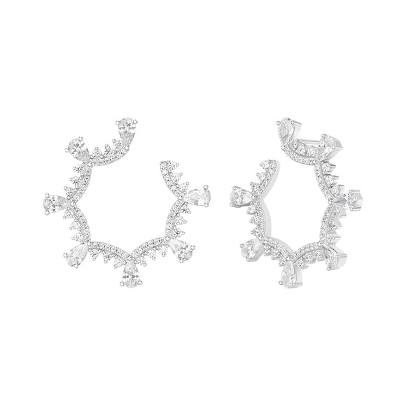 Seven Season Wedding Classical Lace Silver Scalloped Stud Earrings HEFANG Jewelry