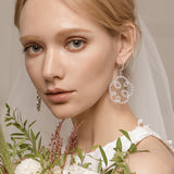 Seven Season Wedding Embroidery Silver Openwork Drop Earrings HEFANG Jewelry