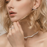 Seven Season Wedding Lace Silver Detachable Drop Earrings HEFANG Jewelry