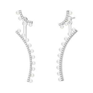 Seven Season Wedding Ripple Freshwater Pearl Silver Detachable Drop Earrings HEFANG Jewelry