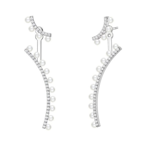 Seven Season Wedding Ripple Freshwater Pearl Silver Detachable Drop Earrings HEFANG Jewelry