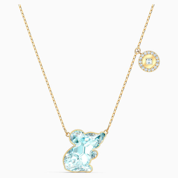 Swarovski Chinese Zodiac Aqua Rat Gold-tone Plated Pendant Necklace -Seven Season