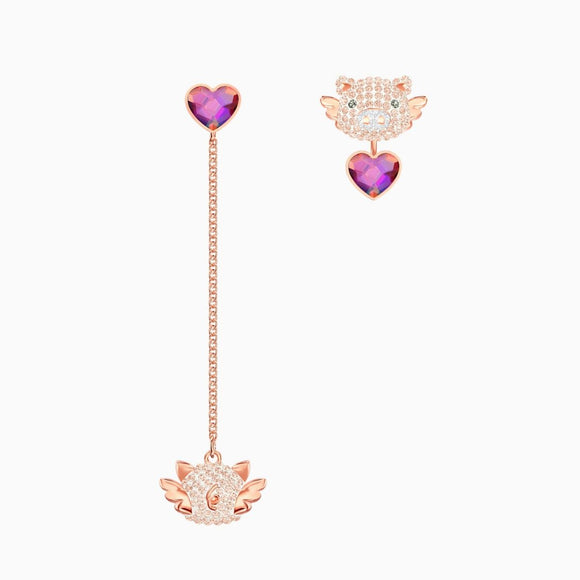 Swarovski Little Pig Multi-Colored Rose Gold Plating Pierced Earrings -Seven Season