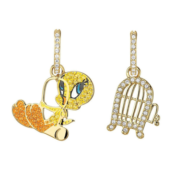 Swarovski Loney Tunes Tweety Multi-Colored Gold-Tone Plated Hoop Pierced Earrings-Seven Season