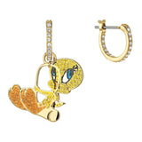 Swarovski Loney Tunes Tweety Multi-Colored Gold-Tone Plated Hoop Pierced Earrings-Seven Season