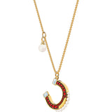 Swarovski Lucky Goddess Horseshoe Multi-Colored Gold Plating Pendant Necklace-Seven Season
