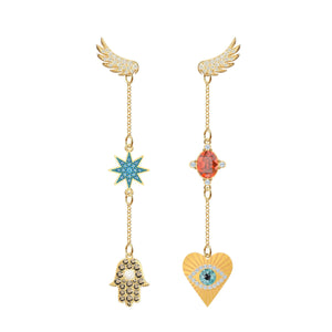 Swarovski Lucky Goddess Lucky Talisman Symbols Multi-Colored Gold Plating Pierced Earrings-Seven Season
