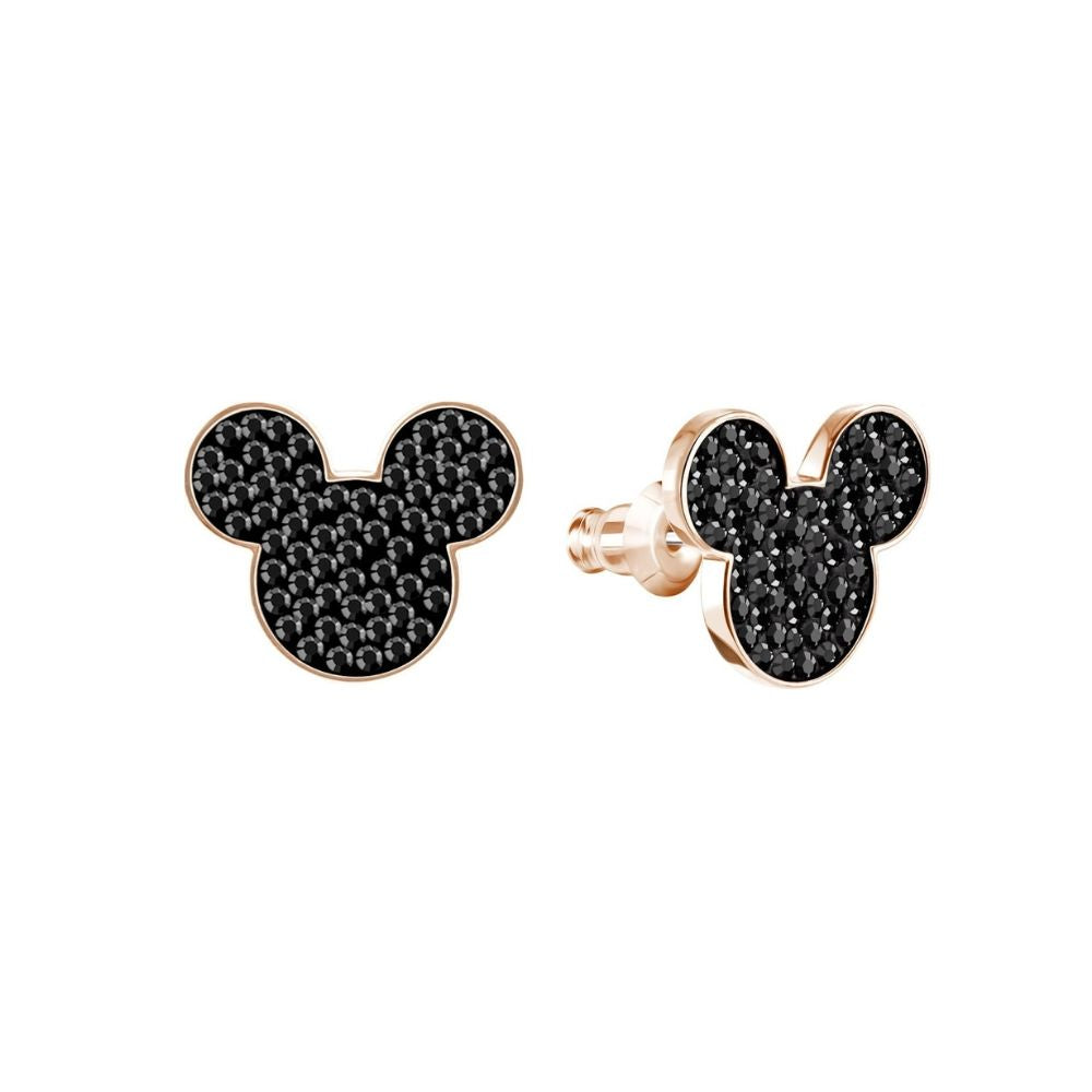 Mickey Black Rose Gold Plating Pierced Earrings