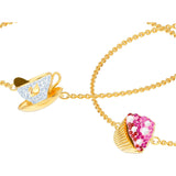 Swarovski Nicest Cupcake and Tea Multi-Colored Gold Plating Bracelet Set-Seven Season