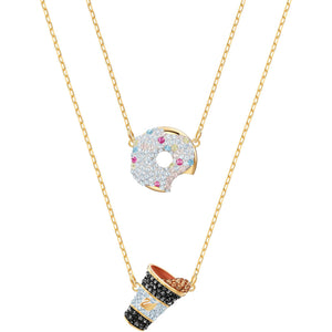Swarovski Nicest Donut and Coffee Multi-Colored Gold Plating Necklace Set-Seven Season