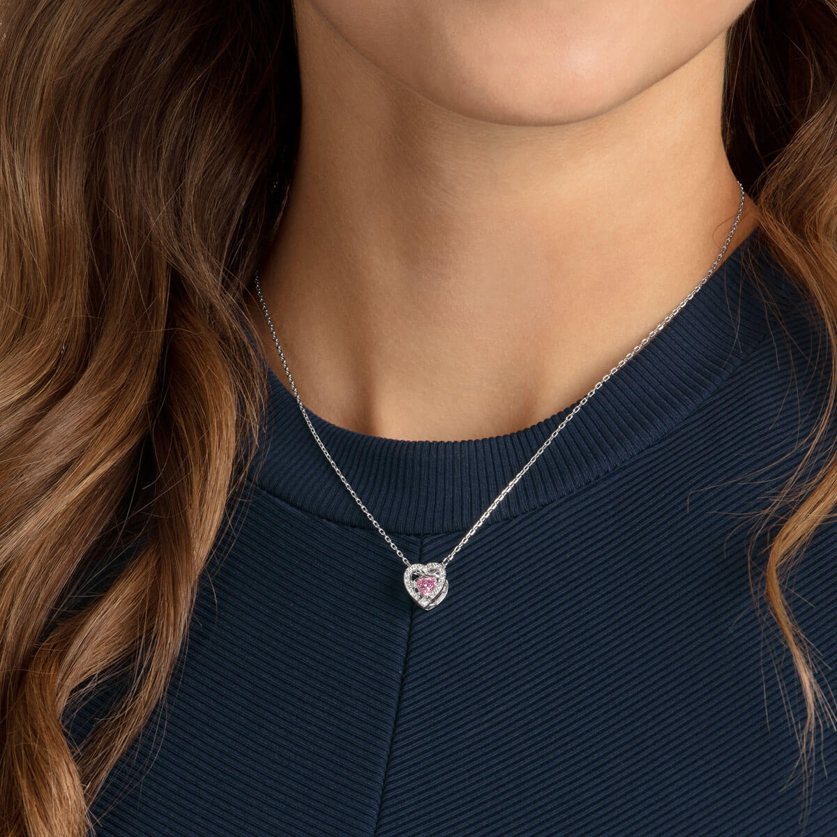 Sparkling Dance Pink Rhodium Plating Heart Necklace - Seven Sparkling Dance Pink Rhodium Plating Heart Necklace - Seven