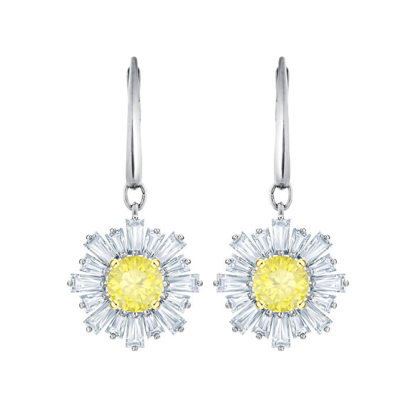 Swarovski Sunshine White Rhodium Pierced Drop Earrings-Seven Season