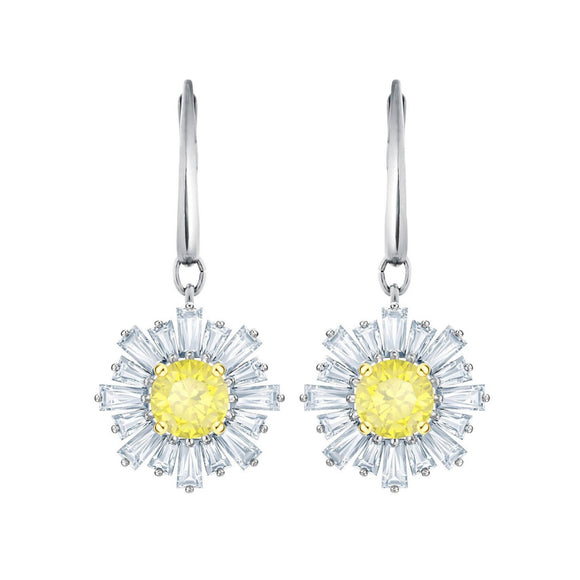 Swarovski Sunshine White Rhodium Pierced Drop Earrings-Seven Season