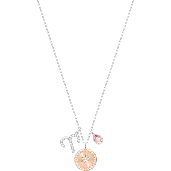 Swarovski Zodiac Aries Pink Rhodium Plated Pendant Necklace-Seven Season