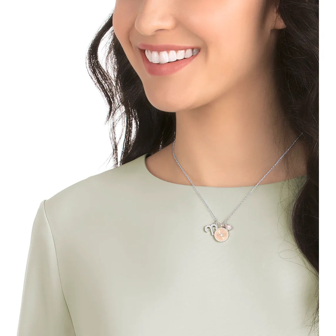 Zodiac Aries Pink Rhodium Plated Pendant Necklace Seven Season