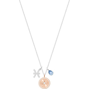 Swarovski Zodiac Pisces Blue Rhodium Plated Pendant Necklace-Seven Season