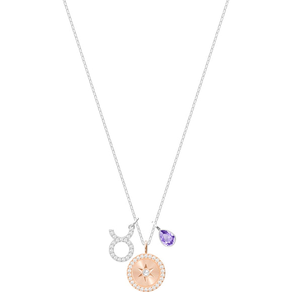 Zodiac Taurus Violet Rhodium Plated Pendant Necklace