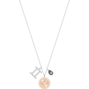 Zodiac Gemini Gray Rhodium Plated Pendant Necklace