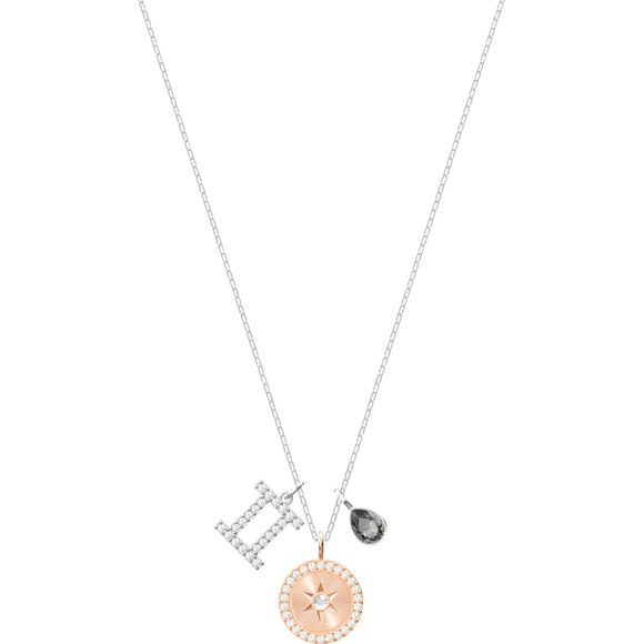 Zodiac Gemini Gray Rhodium Plated Pendant Necklace