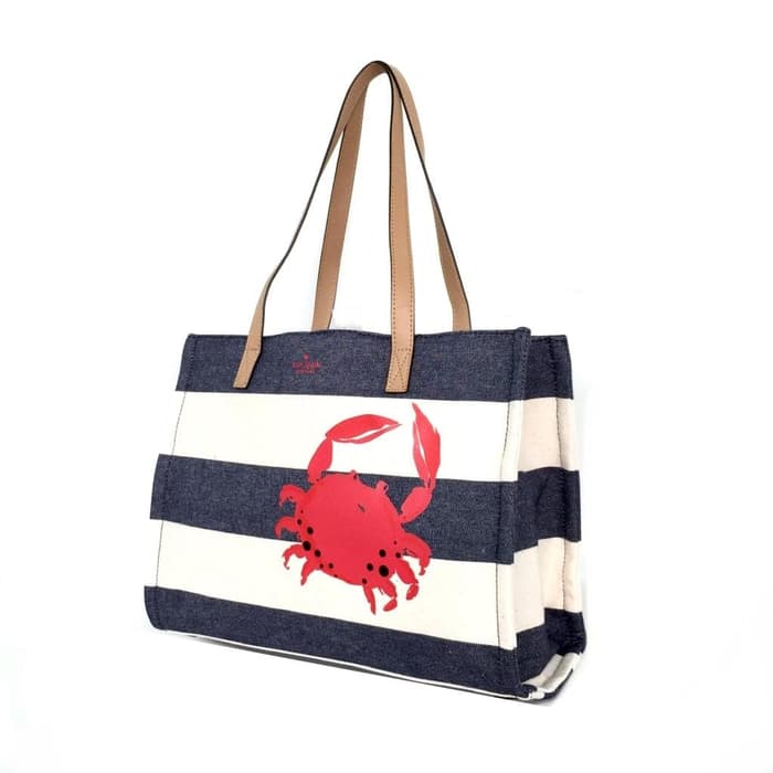 Kate Spade Crab Navy Blue Canvas トートバッグ Crab Navy Blue Canvas Tote Bag - Seven Season
