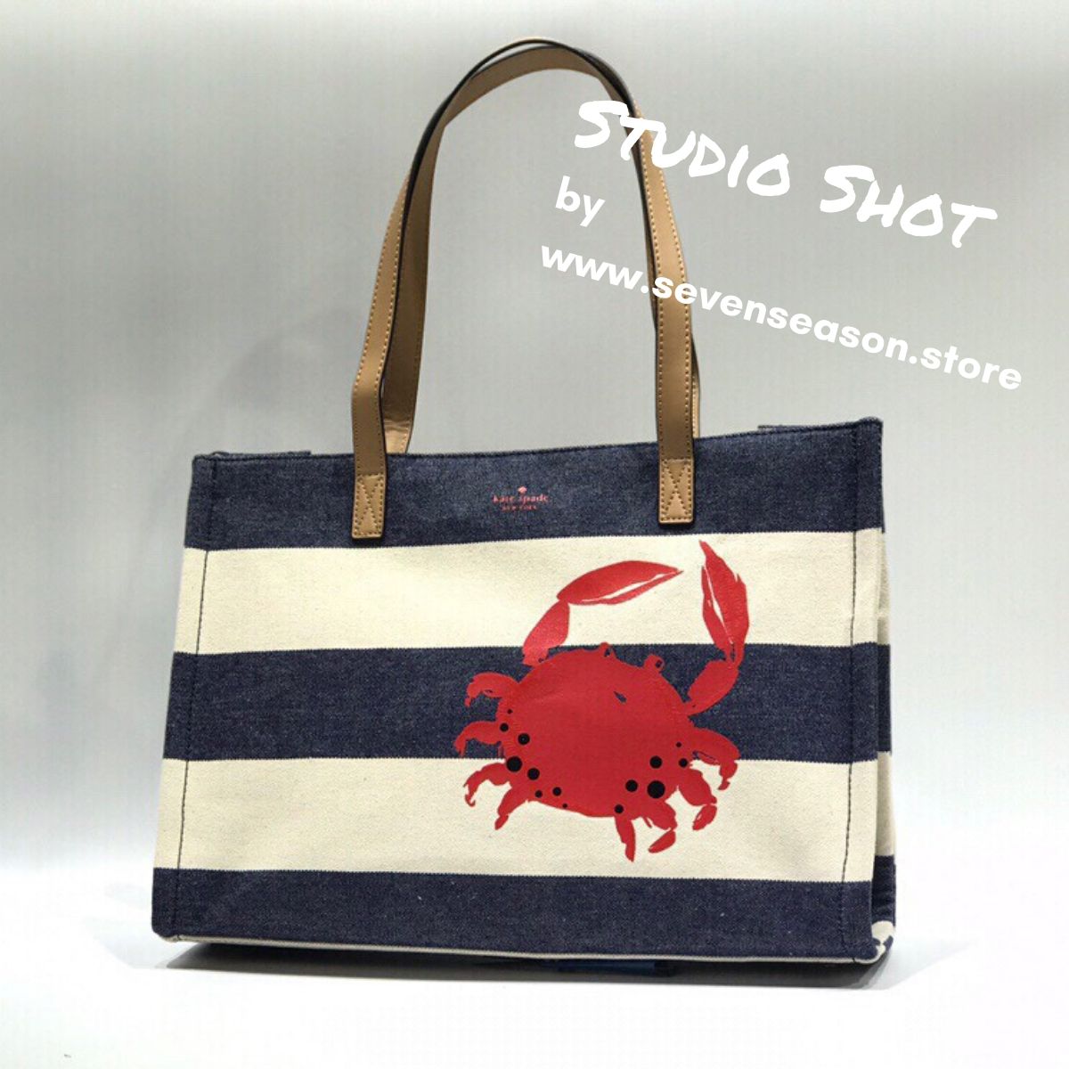 Kate Spade Crab Navy Blue Canvas トートバッグ Crab Navy Blue Canvas Tote Bag - Seven Season