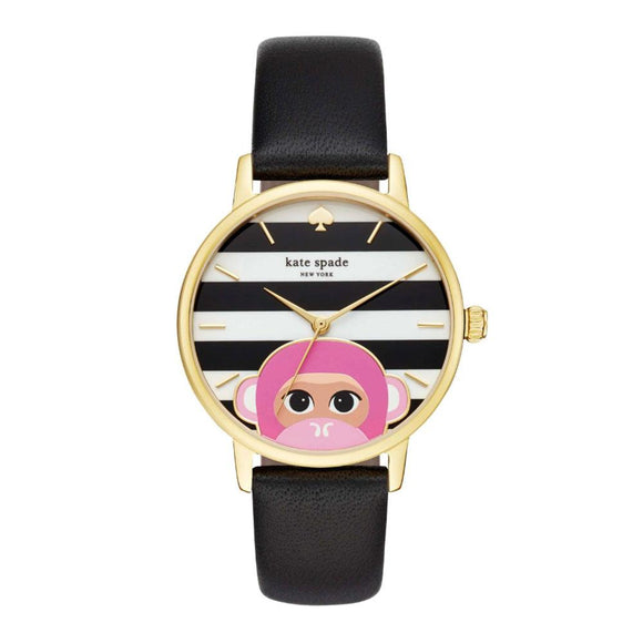 kate spade new york Metro Monkey Gold Tone Leather Watch-Seven Season