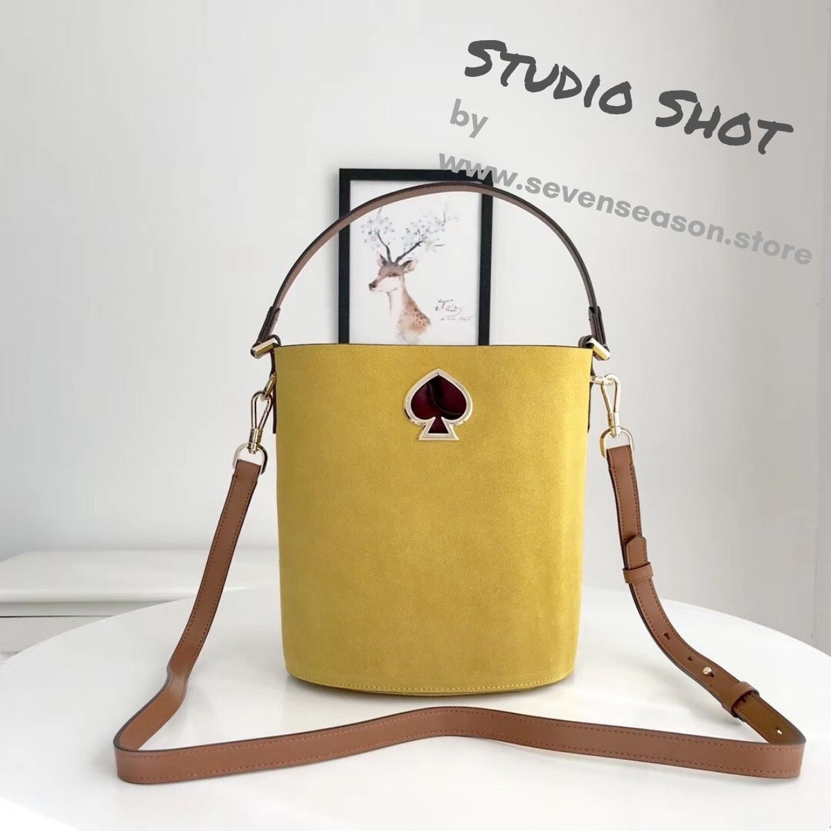Suzy Suede Small Mustard Bucket Bag - Seven Season