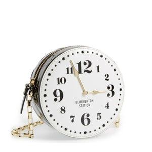 All Aboard – Glimmerton Station Clock Patent Leather Crossbody Bag