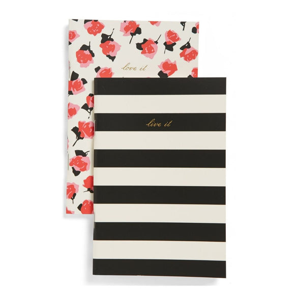 kate spade new york Black Stripe and Rose Journal Notebook Set-Seven Season