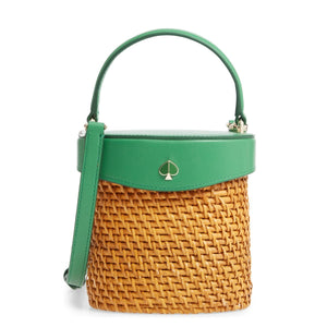 kate spade new york Green Mini Rose Rattan Bucket Bag-Seven Season