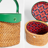 kate spade new york Green Mini Rose Rattan Bucket Bag-Seven Season
