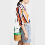 kate spade new york Green Mini Rose Rattan Bucket Bag-Seven Season