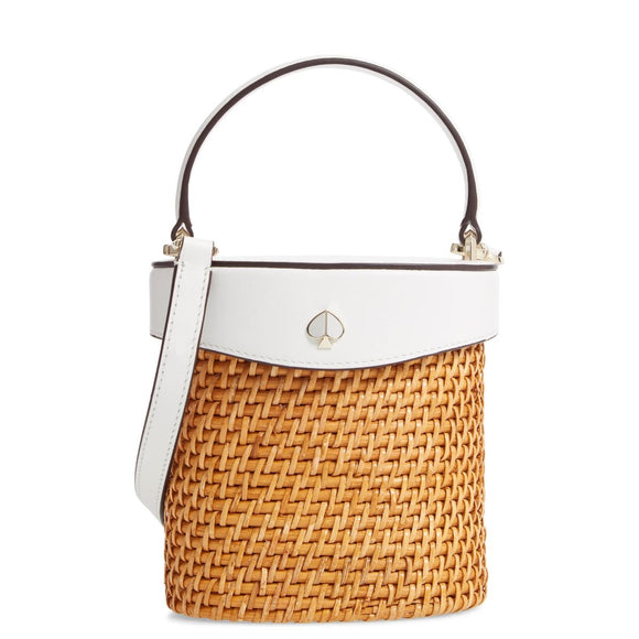 kate spade new york White Mini Rose Rattan Bucket Bag-Seven Seasonkate spade new york White Mini Rose Rattan Bucket Bag-Seven Season