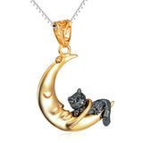 Seven Season Cutie Cat on the Moon Gold-Plated Sterling Silver Pendant Necklace