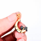 Seven Season Cutie Cat on the Moon Gold-Plated Sterling Silver Pendant Necklace